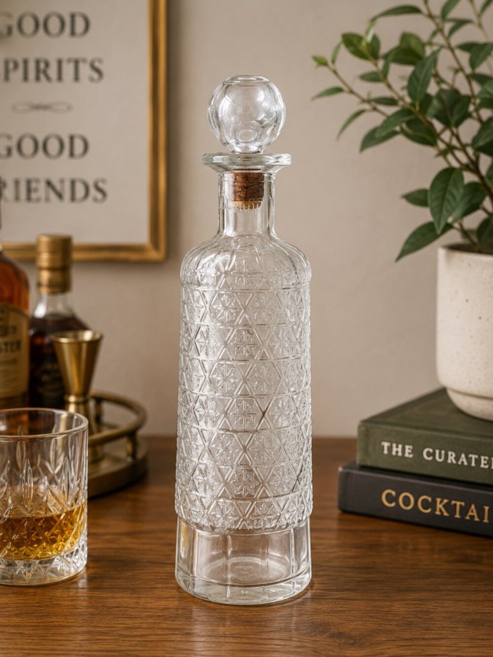 Vintage 1958 Schenley Whiskey Glass Decanter Snowflake Embossed Cork Stopper